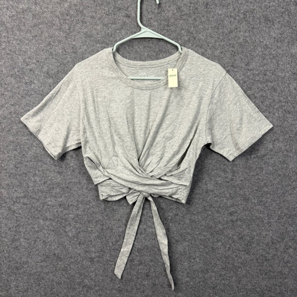 aerie Tops - Aerie Womens Heather Gray Cotton Wrap Front Tie Hem Crop Top Tee XS NWT